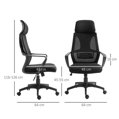Ergonomic Office Chair, High Back Computer Chair, Mesh Desk Chair with Lumbar Support, Headrest, Wheel, Adjustable Height
