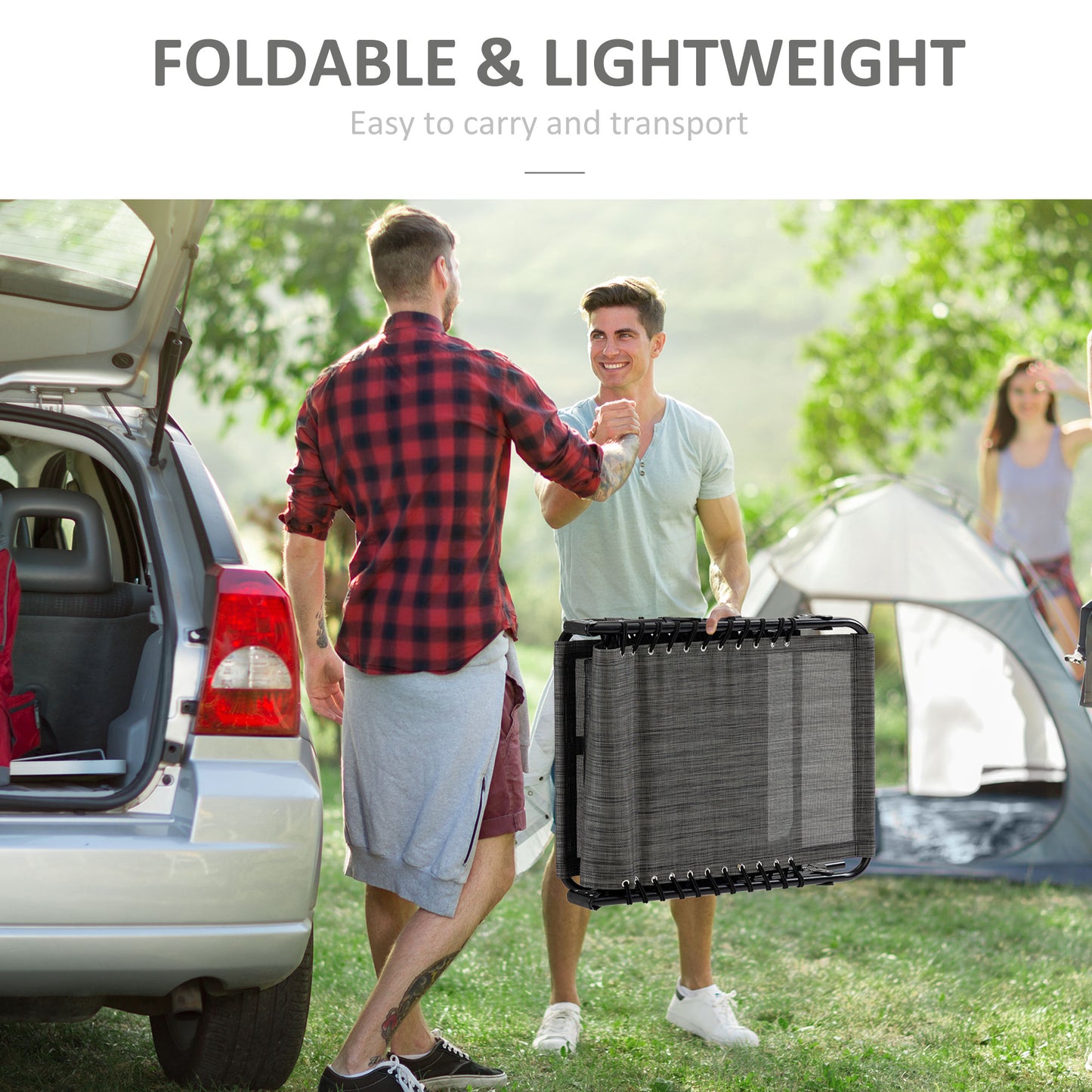 Portable Sun Lounger, Folding Camping Bed Cot, Reclining Lounge Chair 5-position Adjustable Backrest with Side Pocket