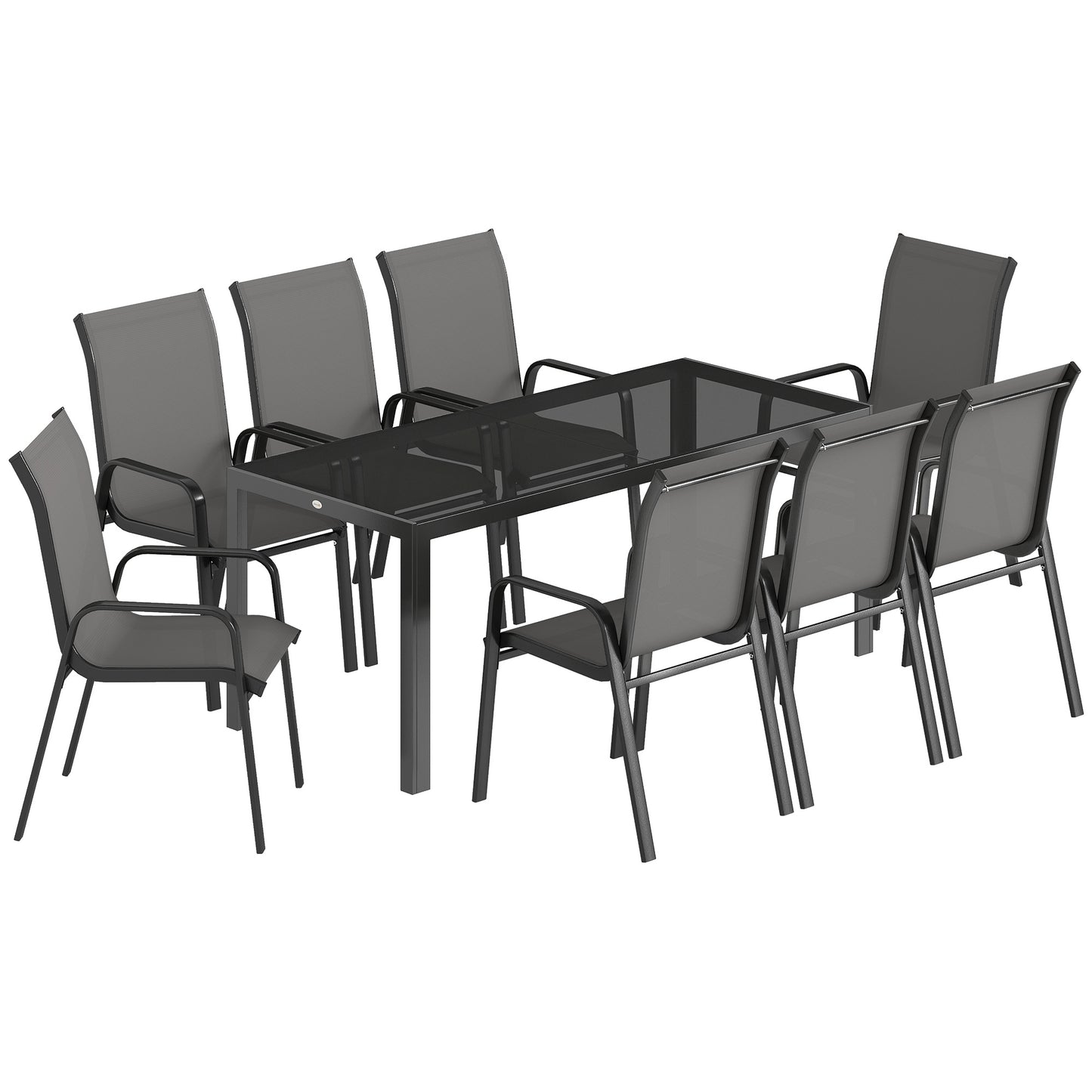 9 Pieces Garden Dining Set, Outdoor Table and Chairs Set for 8, Garden Furniture Set with Tempered Glass Top, Dark Grey