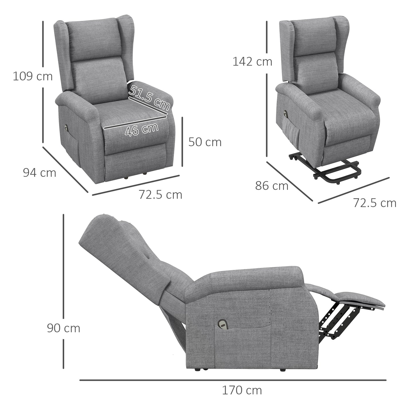 Power Lift Recliner Armchair, Electric Lift Chair for Elderly, Fabric Riser and Reclining Chair with Remote Control