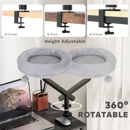 Cat Desk Bed, Cat Hammock 360° Rotatable Adjustable for Window, Table, Work, Grey