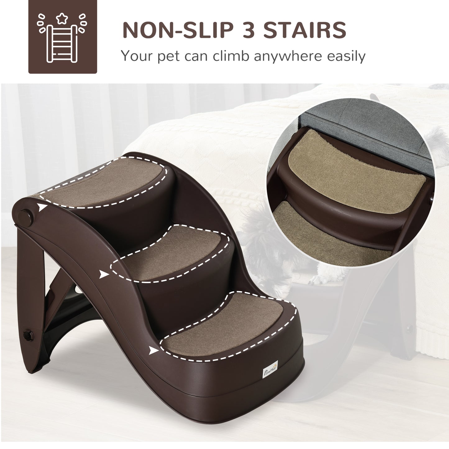 Foldable Dog Steps for Bed Sofa, Portable Dog Stairs 3-Step for High Bed