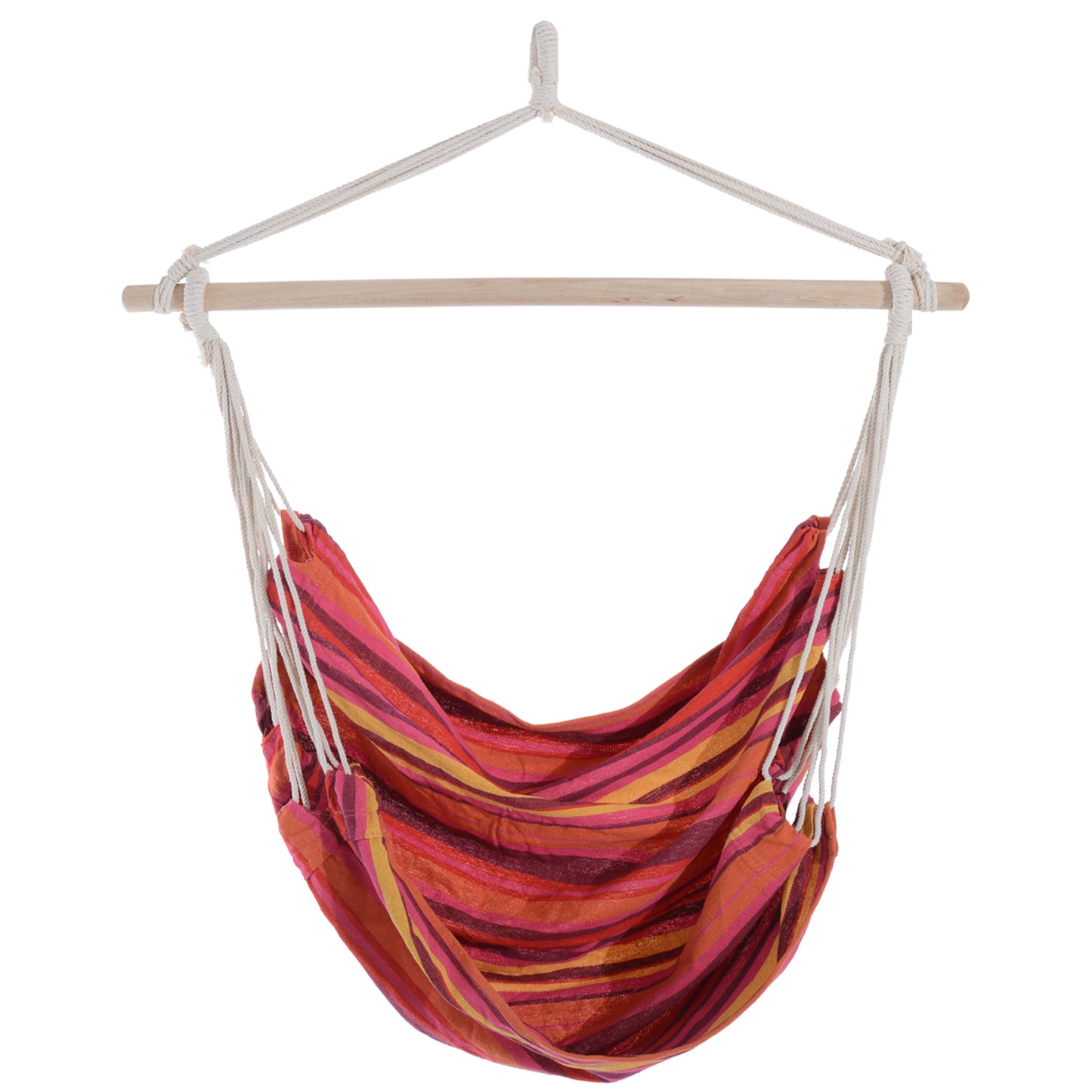 Outdoor Hanging Rope Chair with Cotton Rope, Garden Hammock Chair with Wooden Support Bar Cotton Cloth
