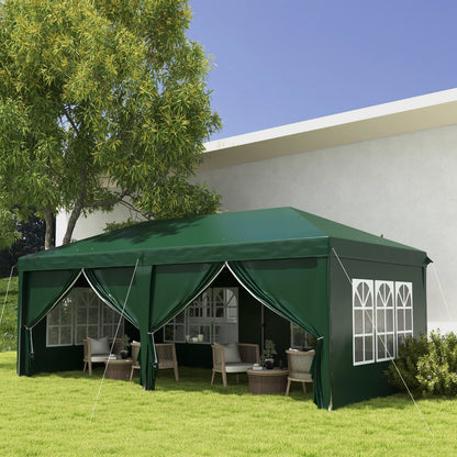 3x6m Pop-Up Gazebo, with Curtain Walls and Windows, Green