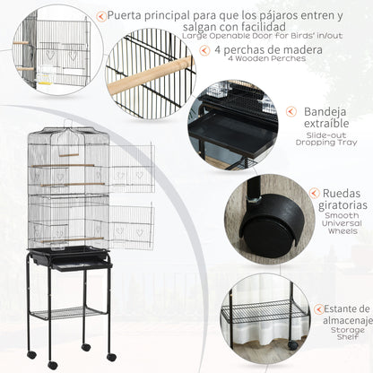 Bird Cage Budgie Cages for Finch Canary Parakeet with Stand Wheels Slide-out Tray Accessories Storage Shelf