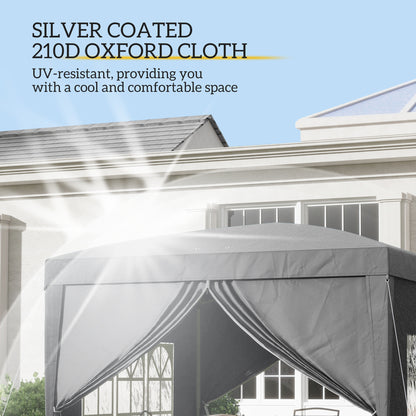 3x3(m) Pop-Up Gazebo, with Curtain Walls and Windows, Grey