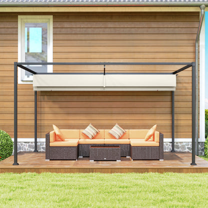 3x2m Metal Pergola with Retractable Roof, Garden Gazebo Canopy Shelter for Outdoor, Patio, Cream White