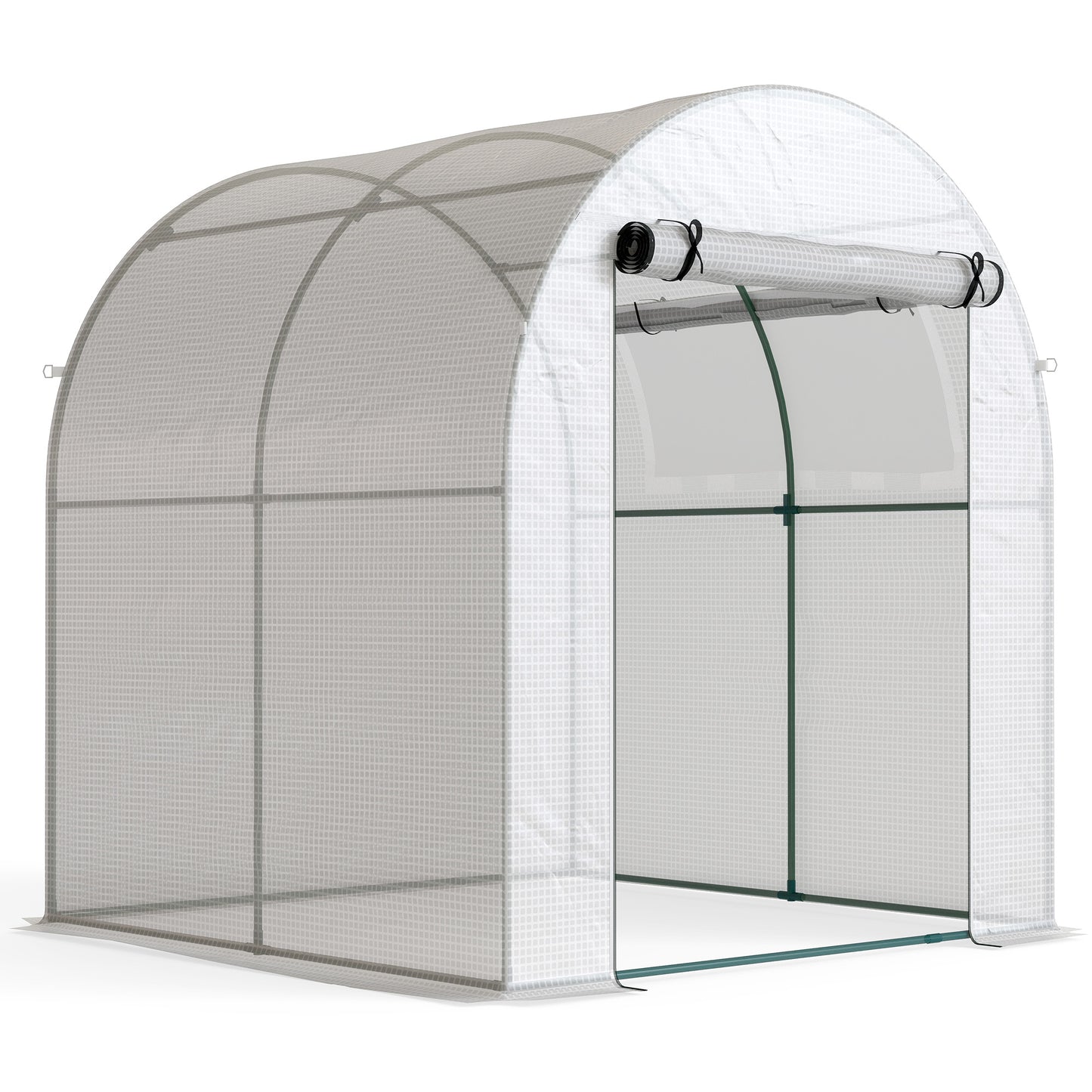 Walk in Polytunnel Greenhouse, Green House for Garden with Roll-up Window and Door, 1.8 x 1.8 x 2 m, White