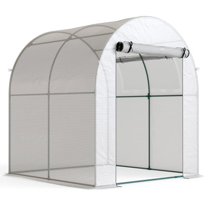 Walk in Polytunnel Greenhouse, Green House for Garden with Roll-up Window and Door, 1.8 x 1.8 x 2 m, White