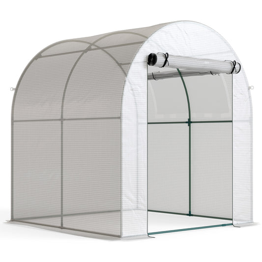 Walk in Polytunnel Greenhouse, Green House for Garden with Roll-up Window and Door, 1.8 x 1.8 x 2 m, White