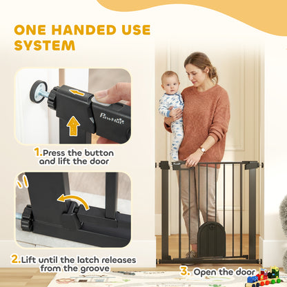 Dog Gate with Cat Flap Pet Safety Gate Barrier, Stair Pressure Fit, Auto Close, Double Locking, 75-82 cm Black