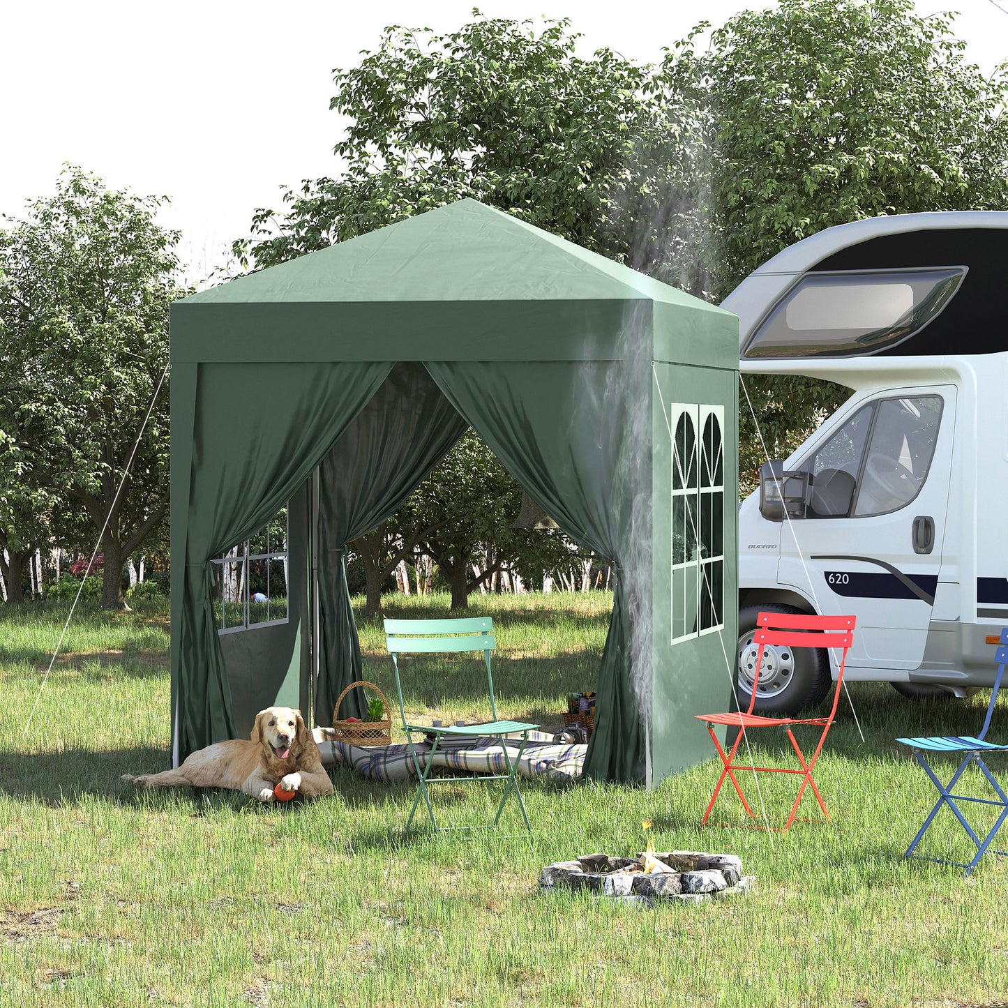2 x 2 m Garden Pop Up Gazebo, Wedding Party Tent Marquee, Water Resistant Awning Canopy with Sidewalls, Windows, Carry Bag
