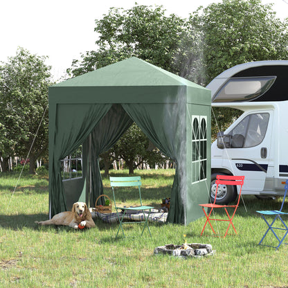 2 x 2 m Garden Pop Up Gazebo, Wedding Party Tent Marquee, Water Resistant Awning Canopy with Sidewalls, Windows, Carry Bag