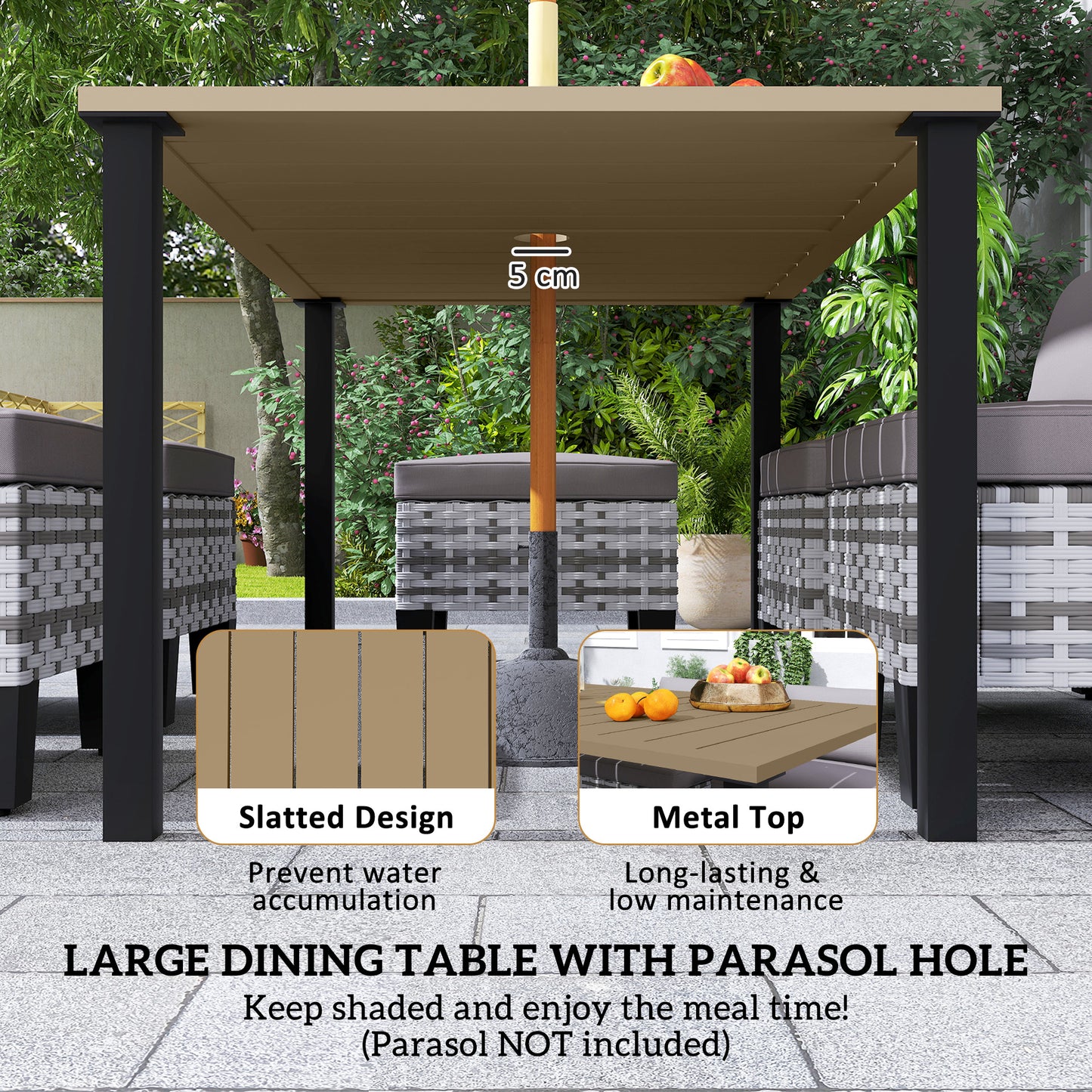 Seven-Piece Rattan Dining Set - Grey