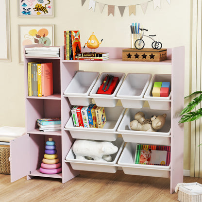 Toy Storage Unit with 8 Removable Bins, Storage Shelves, Cabinet, Pink