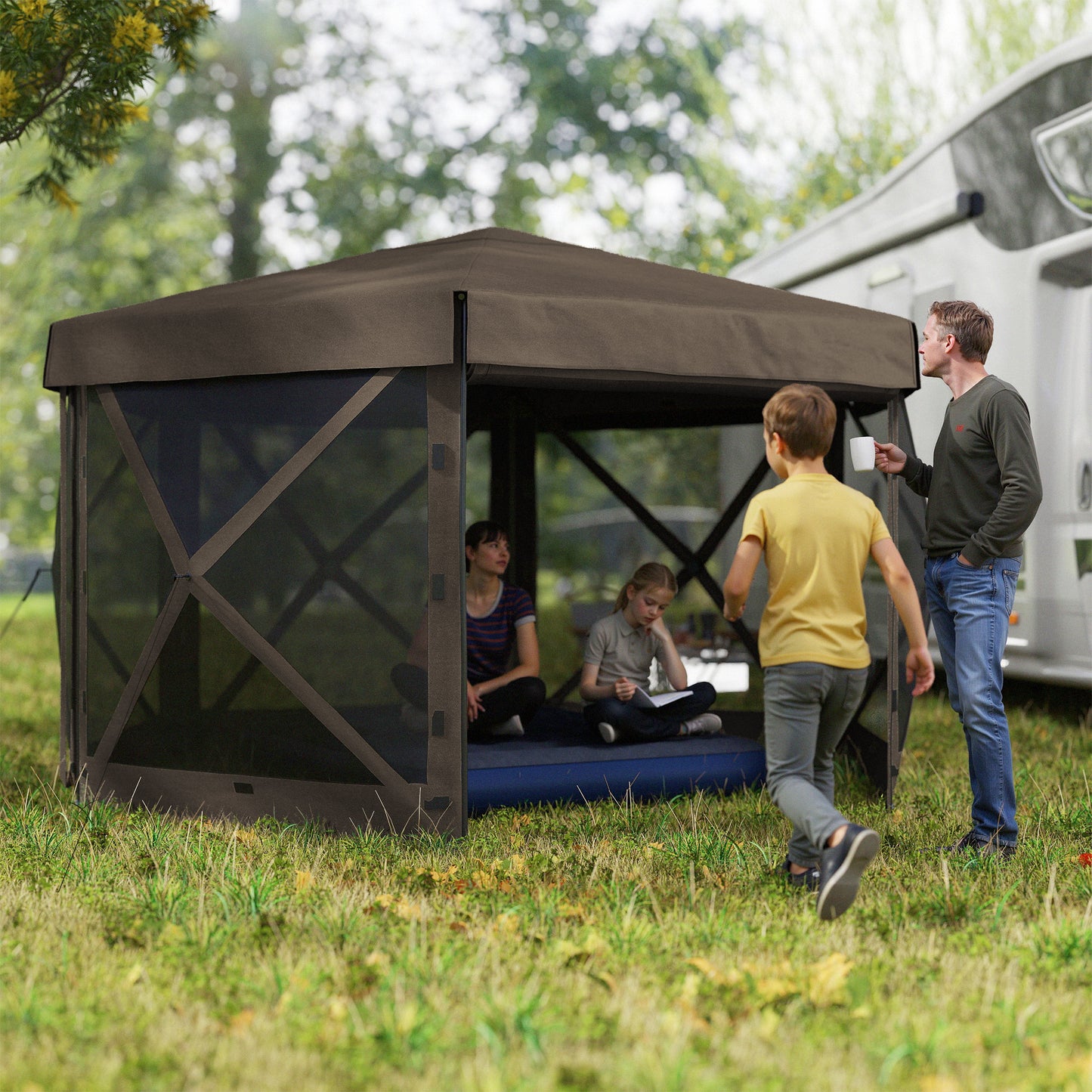 3 x 3(m) Hexagon Pop Up Gazebo with 5 Sides and Carry Bag, Waterproof, UV Resistant Party Tent Instant Event Shelter