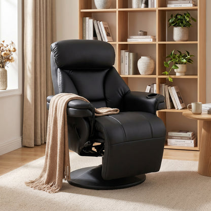 Upholstered Reclining Armchair, Manual Recliner Chair with Footrest and Adjustable Backrest, Black