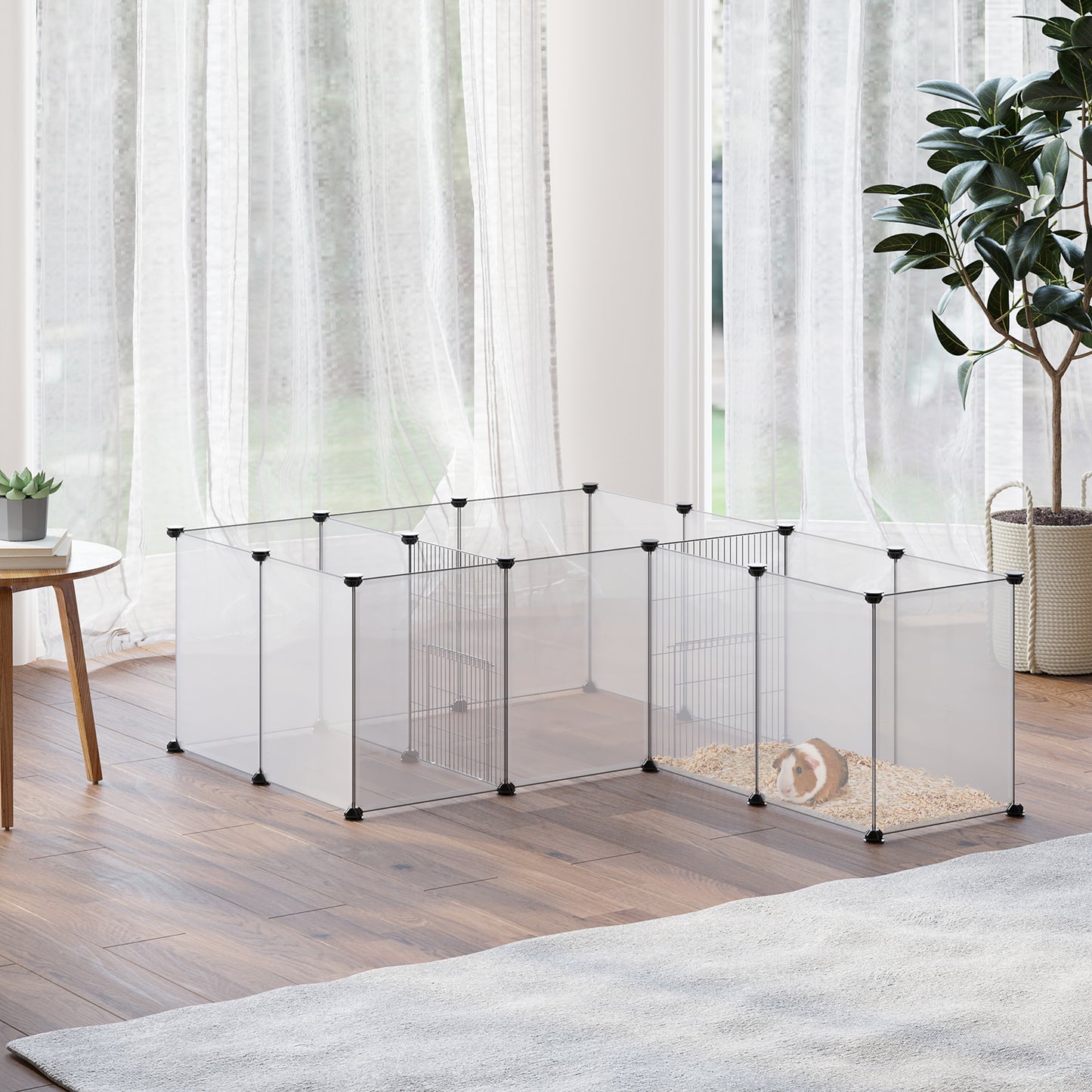 18-Panel Small Animal Cage, Pet Playpen, for Guinea Pigs, Hedgehogs - White