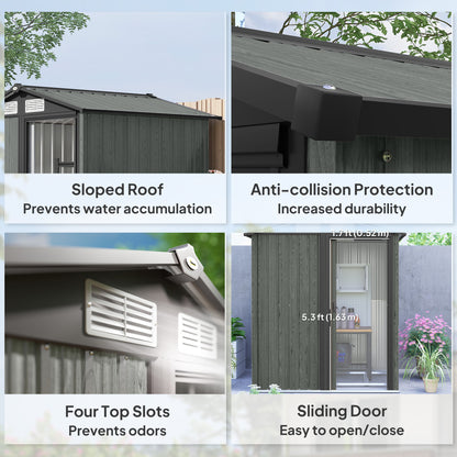4.3 x 5ft Outdoor Garden Storage Shed - Grey Wood Effect