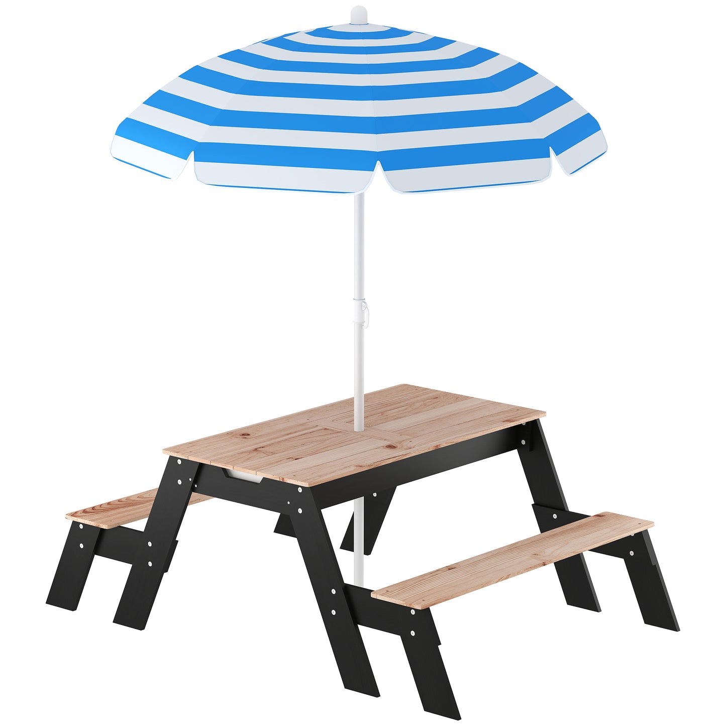 Kids Garden Furniture with Parasol, 3 in 1 Wooden Sand and Water Table with 2 Hidden Play Boxes for Patio, Ages 3-6