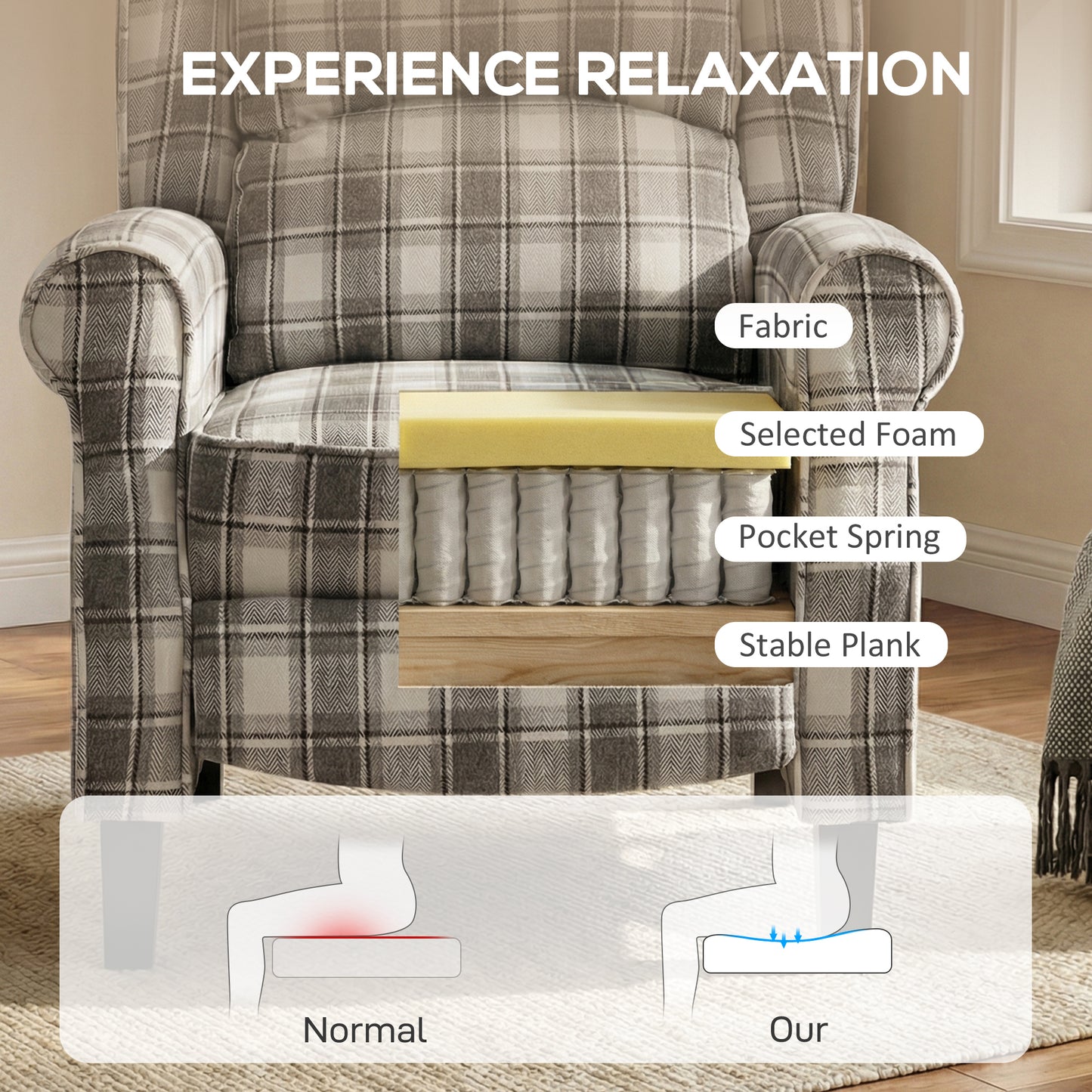 160° Reclining Armchair, with Footrest - Grey and White