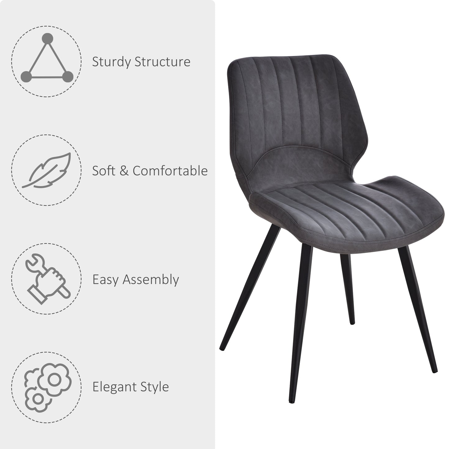 Dining Chairs Set of 2, PU Leather Upholstered Kitchen Chairs with Backs
