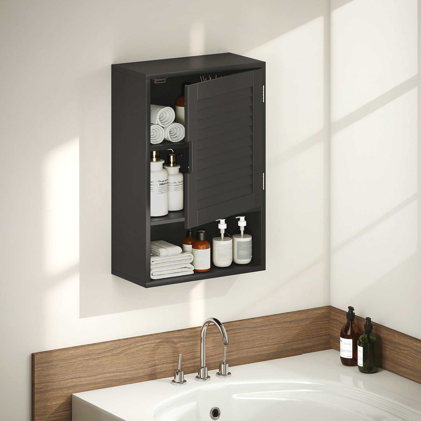 Bathroom Cabinet, Wall Mounted Storage Cabinet with Adjustable Shelves, 40 x 20 x 60 cm, Black