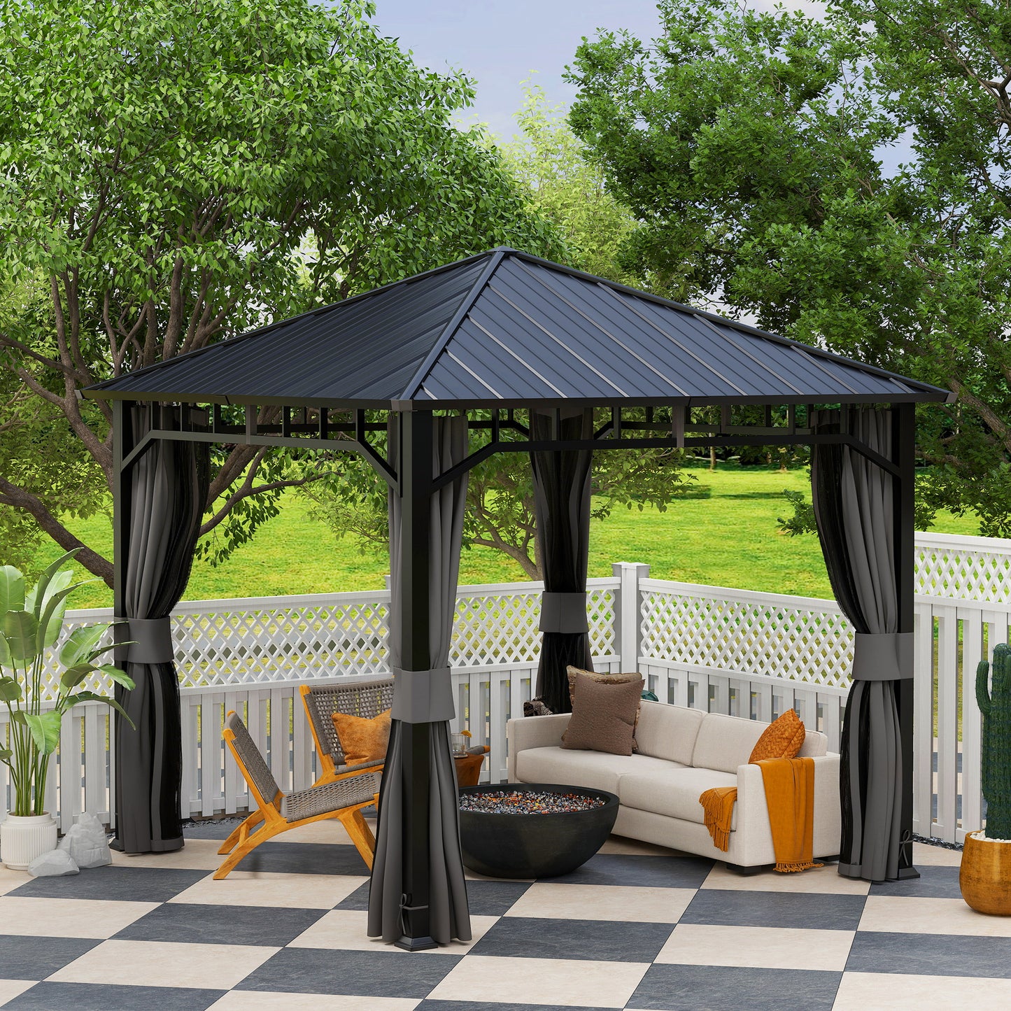 3 x 3(m) Hardtop Gazebo with Galvanised Steel Roof, Waterproof Permanent Pavilion Garden Gazebo