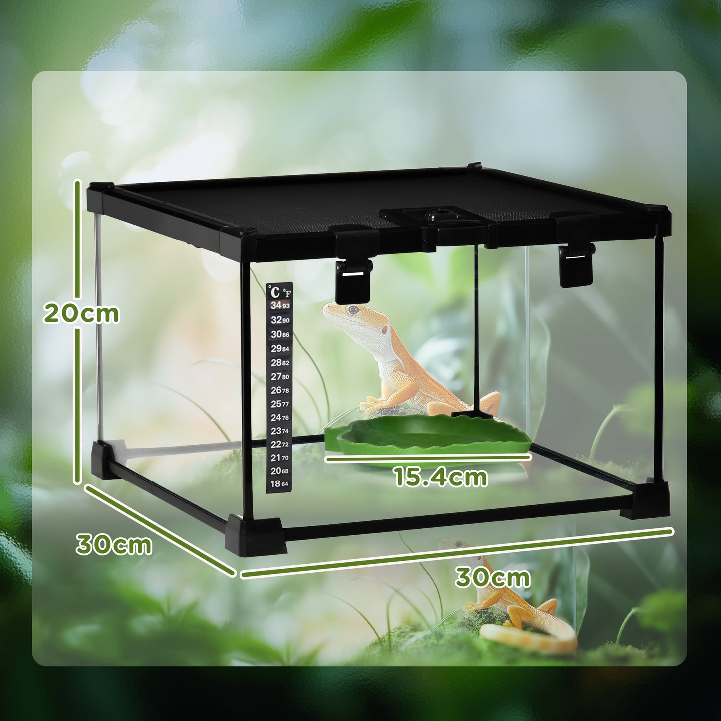 Glass Reptile Terrarium Insect Breeding Tank Vivarium Habitats with Thermometer for Lizards, Horned Frogs, Snakes, Spiders