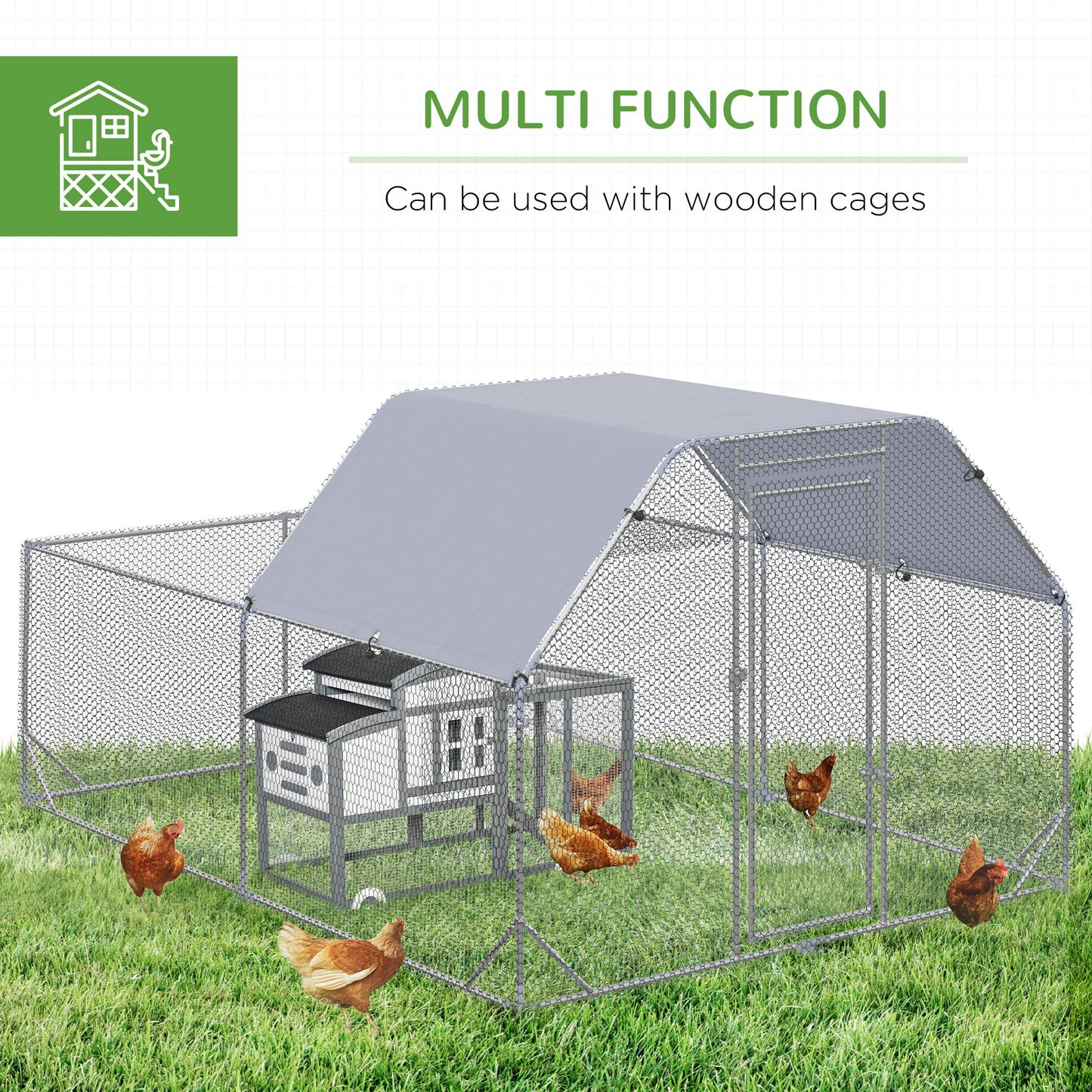 Walk In Chicken Run Chicken Coop with Roof Outdoor for 10-12 Chickens, Hen House, Duck Pen, 2.8 x 3.8 x 2 m
