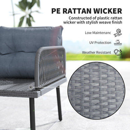 6 Piece Rattan Garden Furniture Set, 8 Seater Garden Corner Sofa with Cushions and Glass Top Table