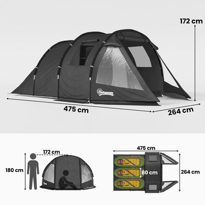 3 Man Tunnel Tent, Two Room Large Camping Tent with Windows, Portable Carry Bag, for Fishing, Hiking, Sports, Festival