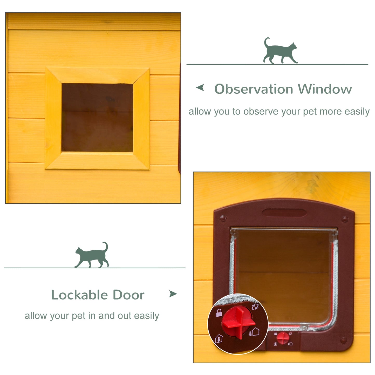 Garden Wooden Cat House Hide Cage Outdoor Pet Play Home Waterproof Roof Kitty Shelter Kennel w/ith Door & Window