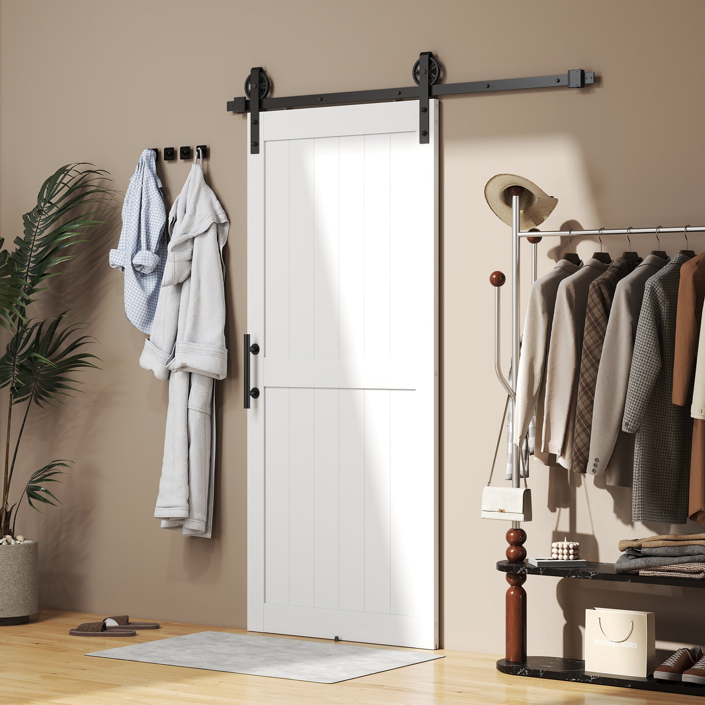183cm Sliding Barn Door Kit, Sliding Door with Track, Hardware, Upgraded Rollers and Floor Guide, Handle, White