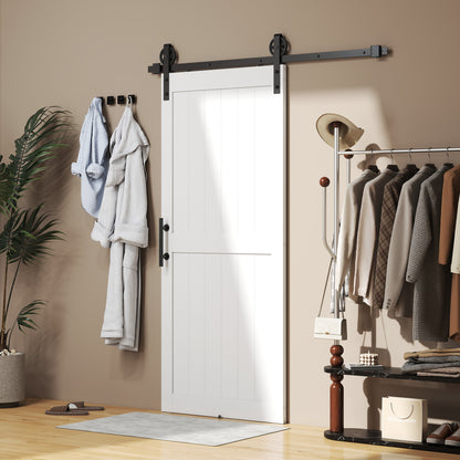 183cm Sliding Barn Door Kit, Sliding Door with Track, Hardware, Upgraded Rollers and Floor Guide, Handle, White