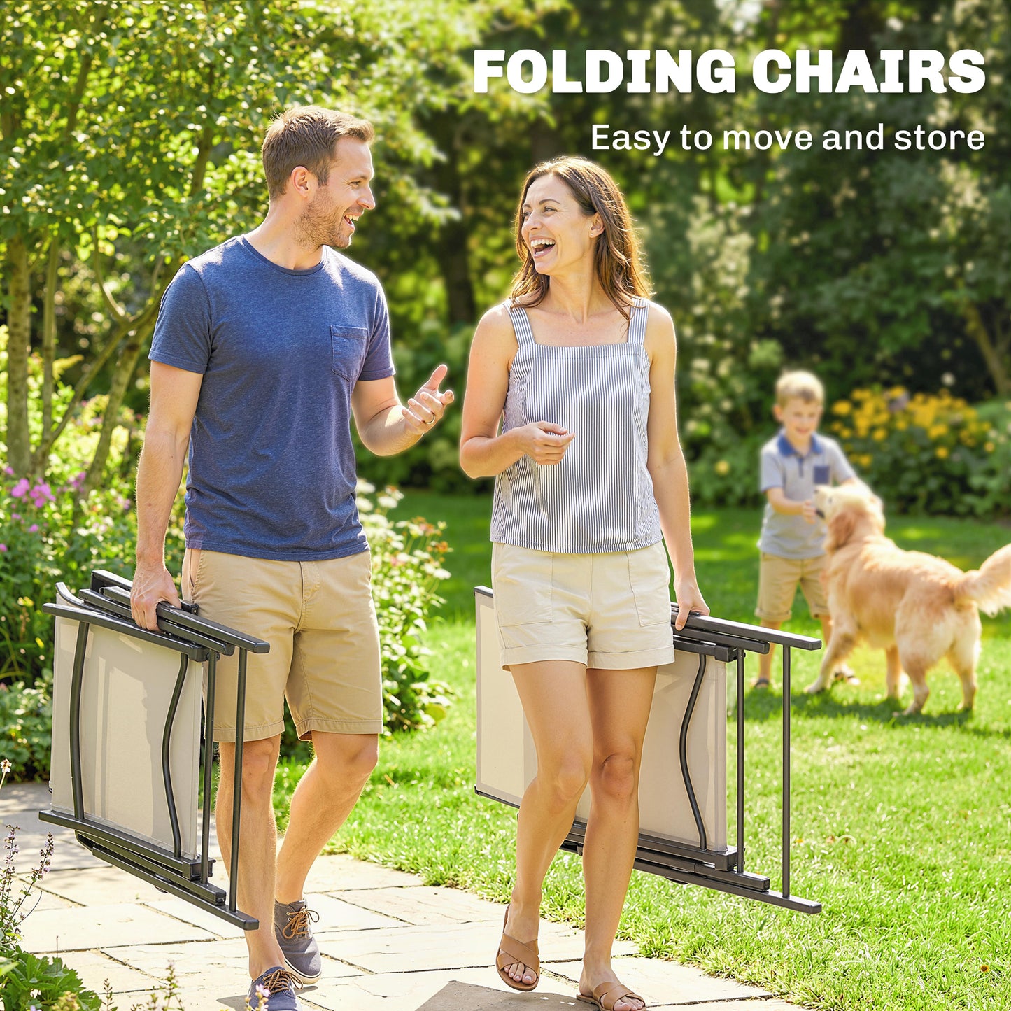 5 Pieces Outdoor Dining Set, Garden Dining Set for 4 with Square Table and Folding Chairs, Brown