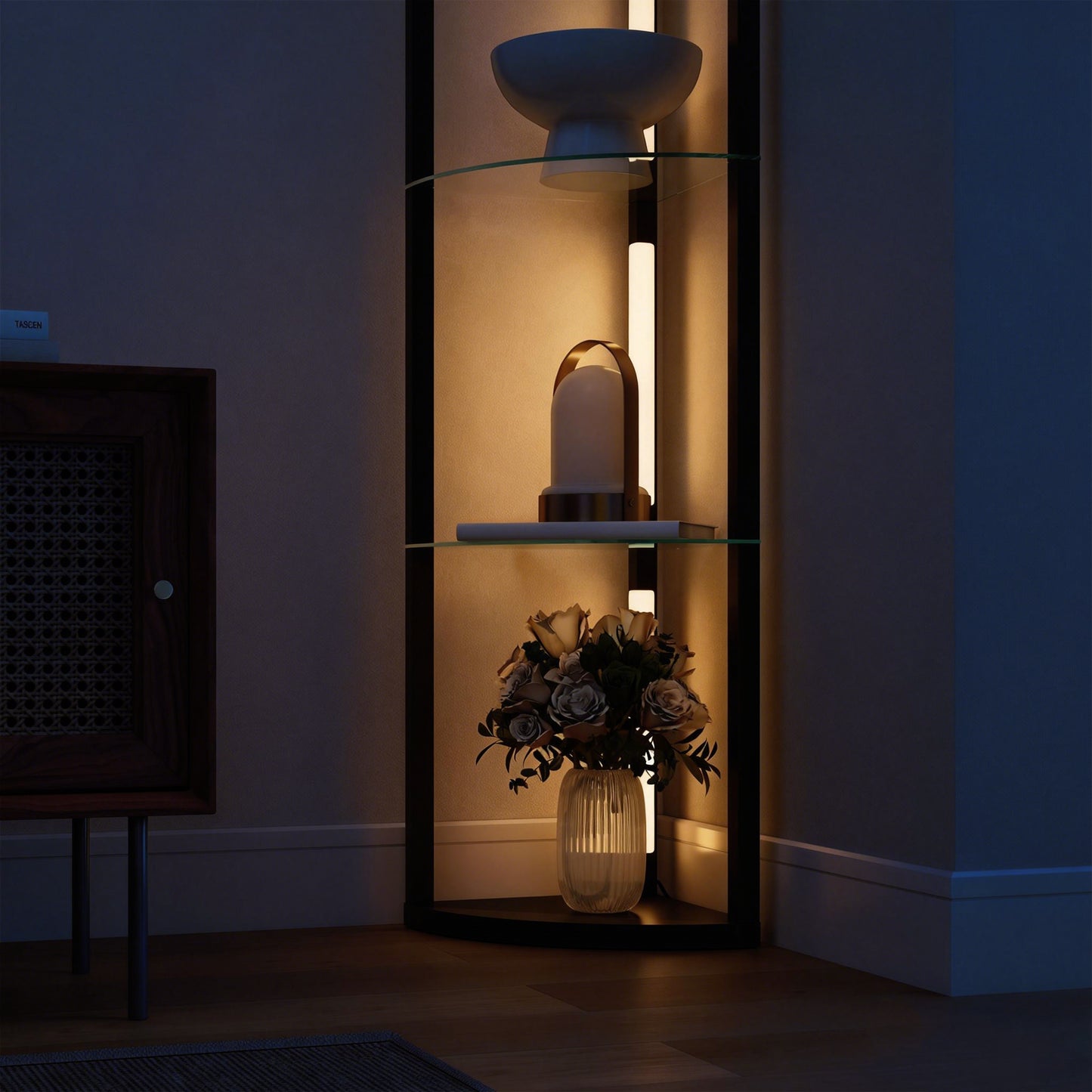 LED Floor Lamp with Shelves, Dimmable Standing Lamp with Foot Switch for Living Room, Bedroom, Black