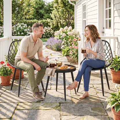 3-Piece Outdoor Bistro Set with 2 Chairs and Round Table for Garden, Balcony, Porch, Black