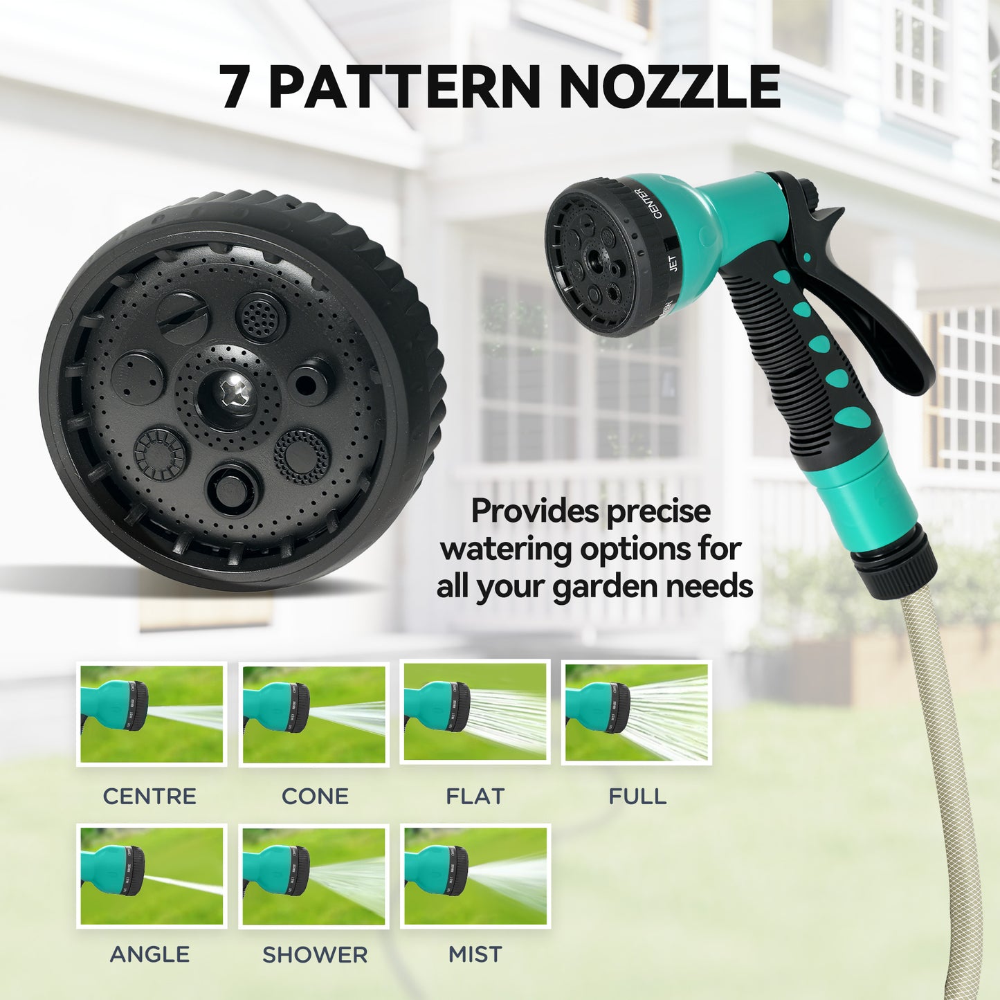 Retractable Hose Reel Wall Mounted, 30+2m Garden Hose Pipe Reel with Lock, Auto Rewind, 7 in 1 Spray Nozzle