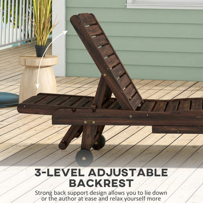 Outdoor Wooden Sun Lounger with Built-In Table, Carbonised Finish