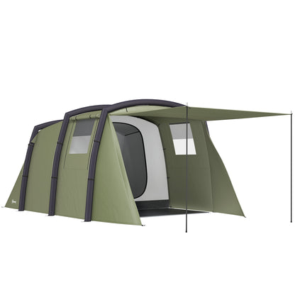Inflatable 3-4 Man Tunnel Tent w/ Air Pump, Living Area & Vestibule, Waterproof Family Camping Air Tent, Sewn In Groundsheet