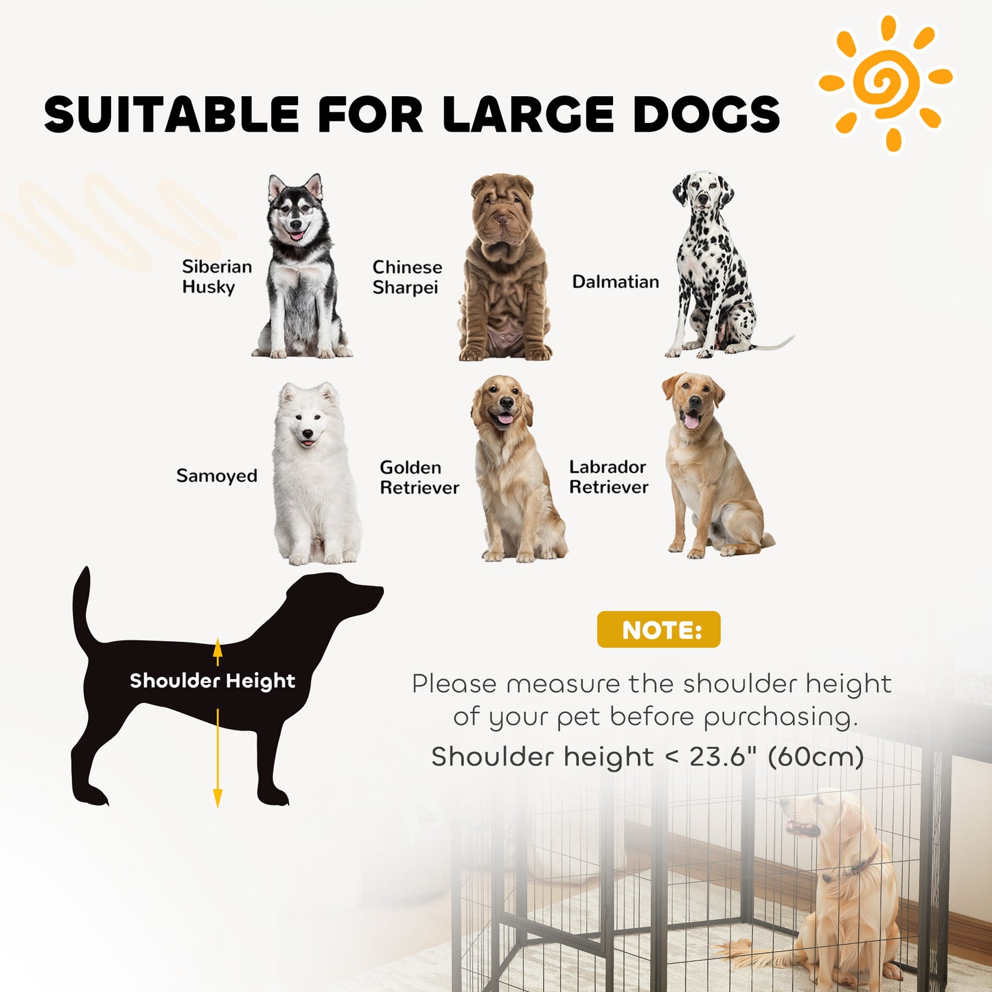 Six-Panel Dog Playpen with Door, for Large Dogs, Indoors, Outdoors, 100cm Tall, Black