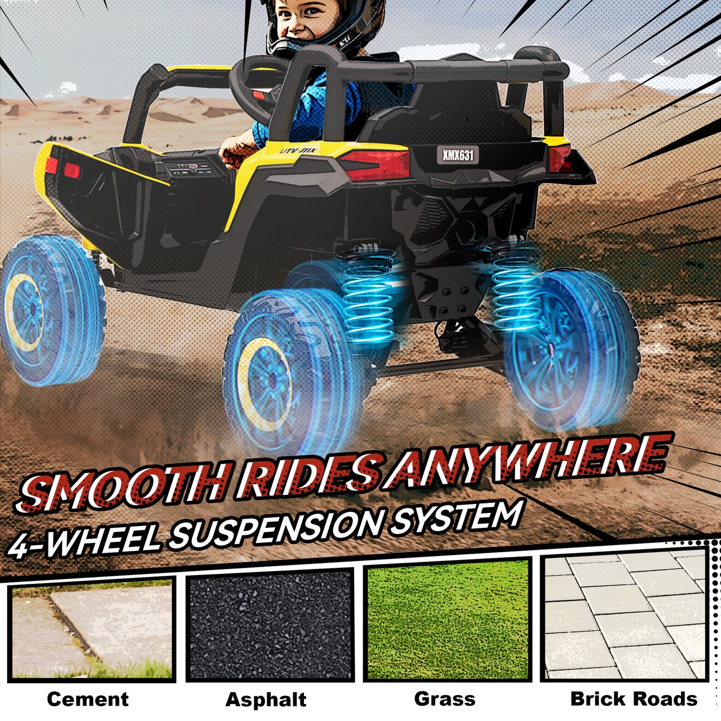 12V Kids Ride On Car with Remote Control, Kids Electric Car with Suspension System, Music, for Kids 3-5 Years, Yellow
