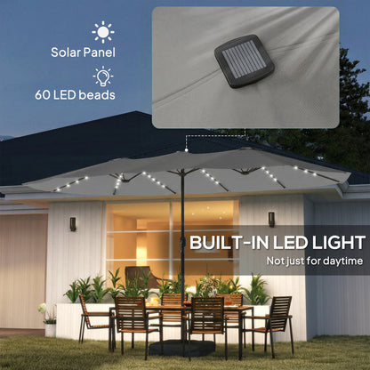 Patio Umbrella Double-Sided Outdoor Umbrella with Solar Lights Base, Grey