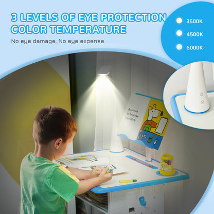 Kids Desk and Chair Set Adjustable Height Study Table Set with Drawer, Book Stand, Pen Slot - Blue