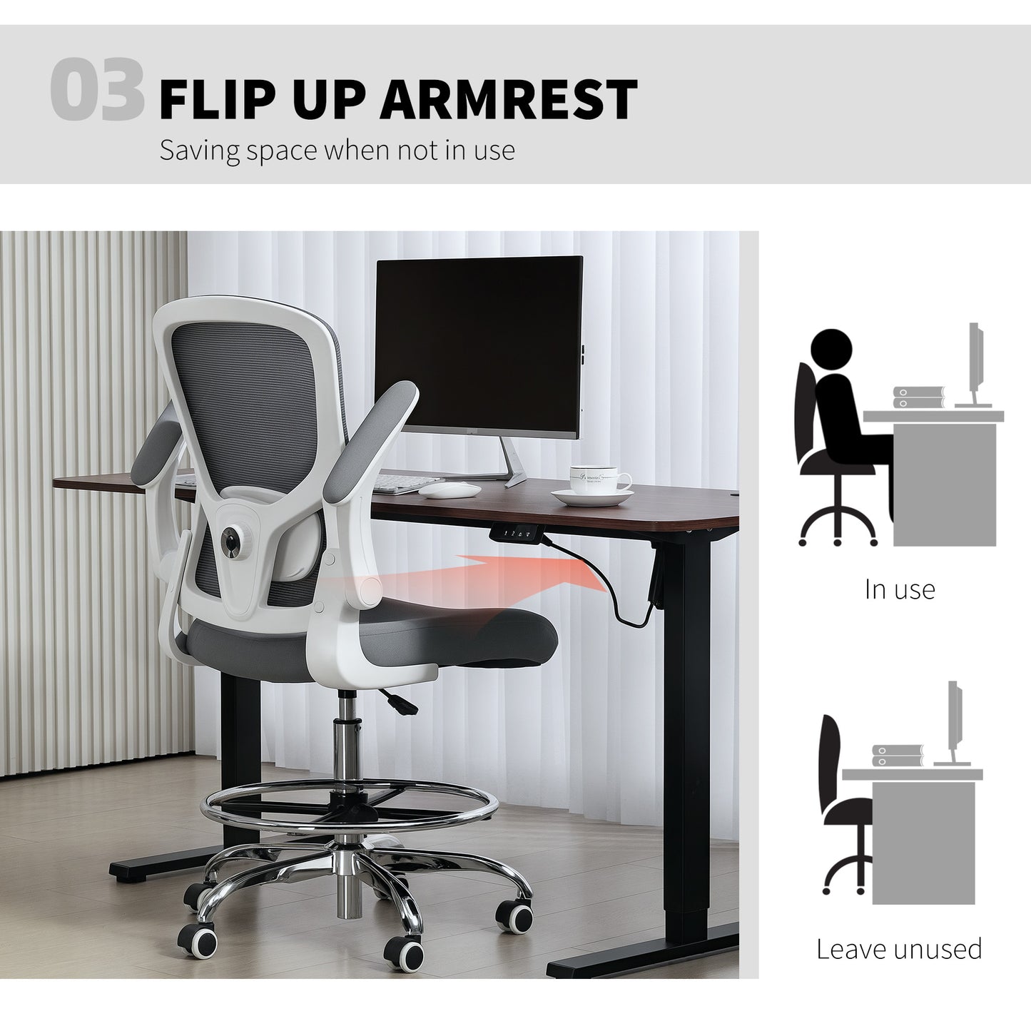 Draughtsman Chair, with Adjustable Lumbar - Charcoal Grey