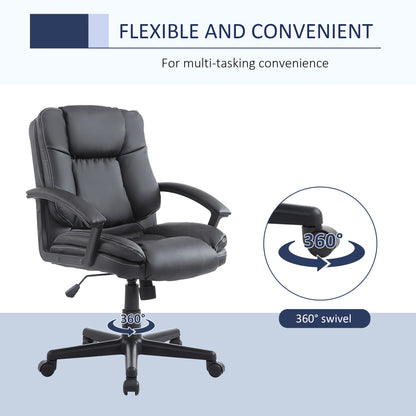 Desk Chair, PU Leather Office Chair with Adjustable Height and Swivel Wheels, for Home Work Study, Black