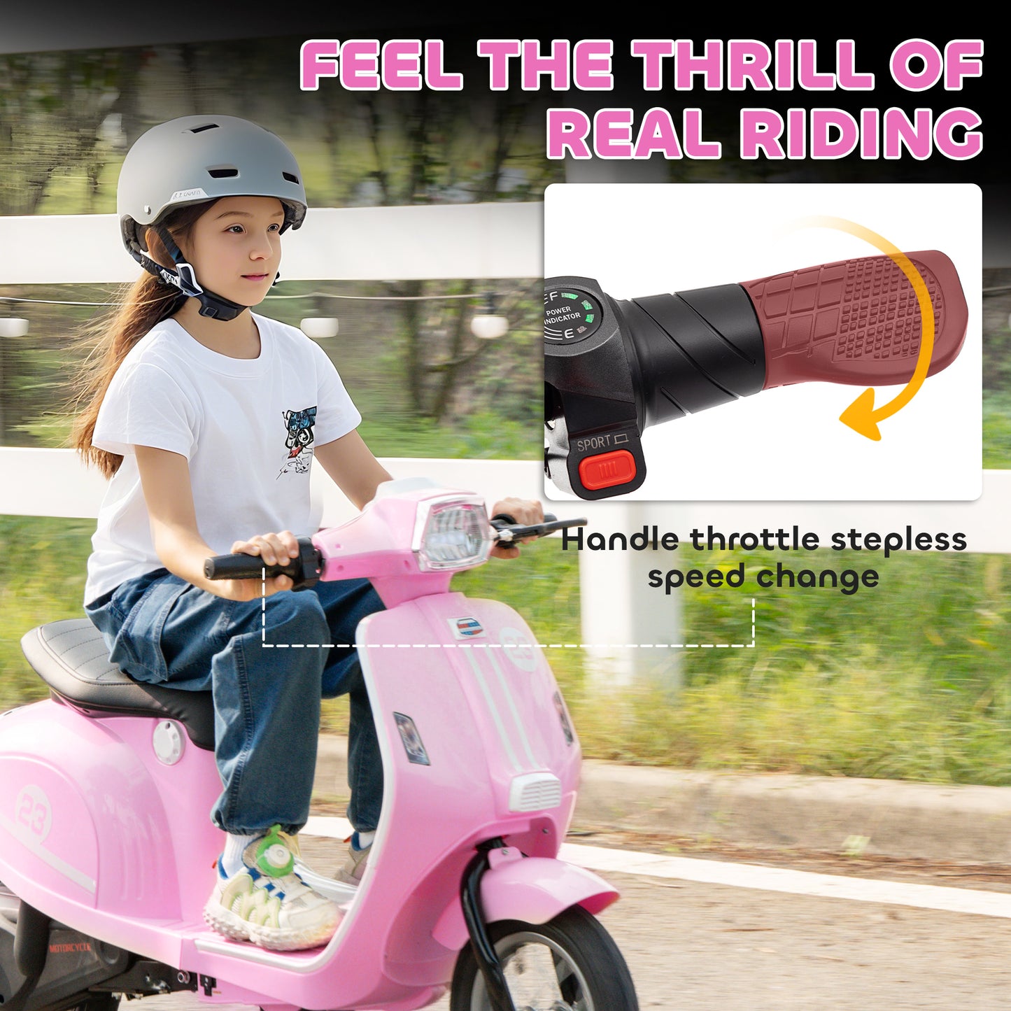 24V Kids Electric Motorbike, Ride on Motorcycle with Manual Throttle, Brakes and LED Lights for Ages 8-12 Years, Pink