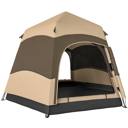 Double Layer Instant Pop Up Tent with Rainfly, Portable Camping Shelter with Sewn-in Groundsheet and Carry Bag, Brown