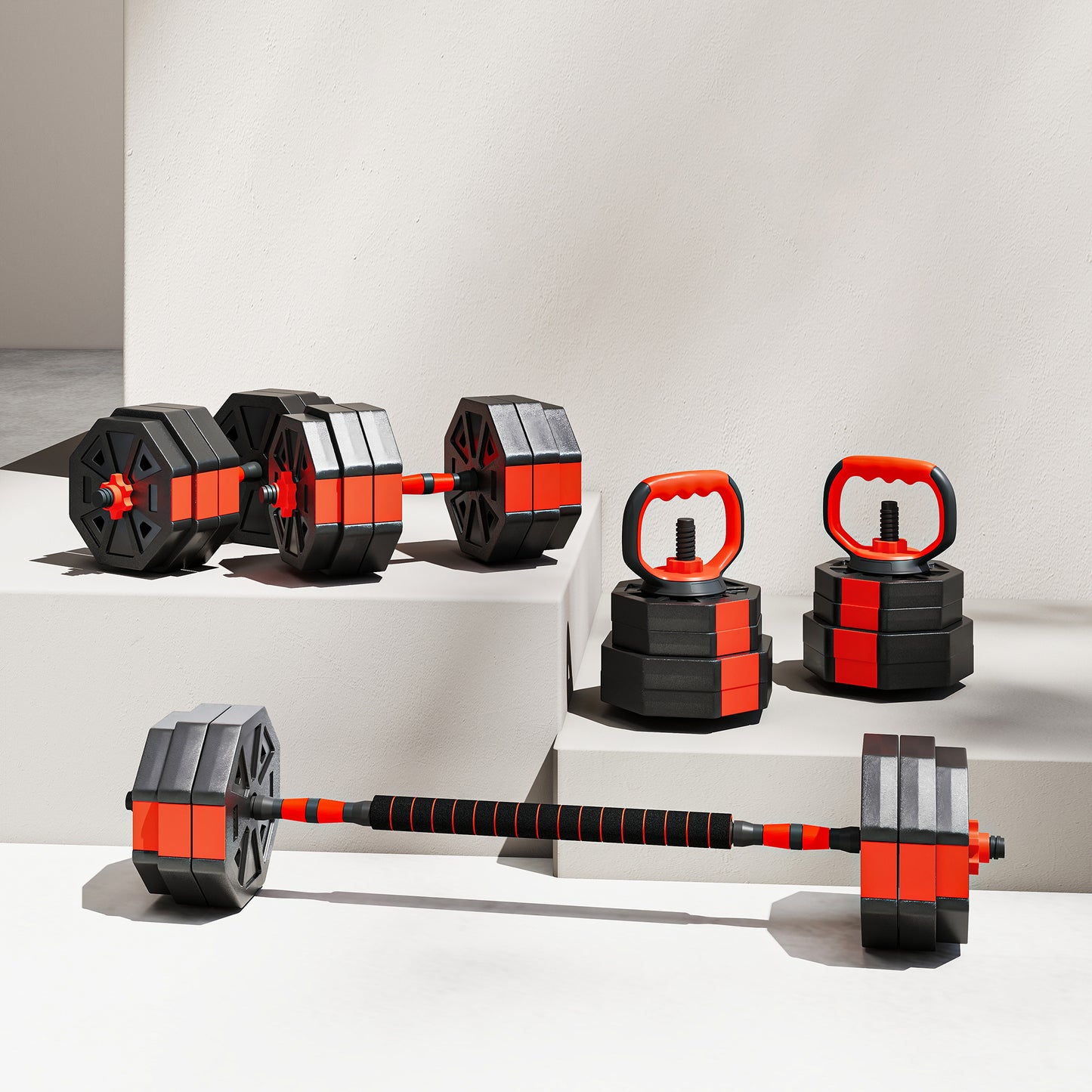6-in-1 Adjustable Weight Dumbbells Set, Used as Kettlebell, Barbell, Dumbbell, Push-Up Stand